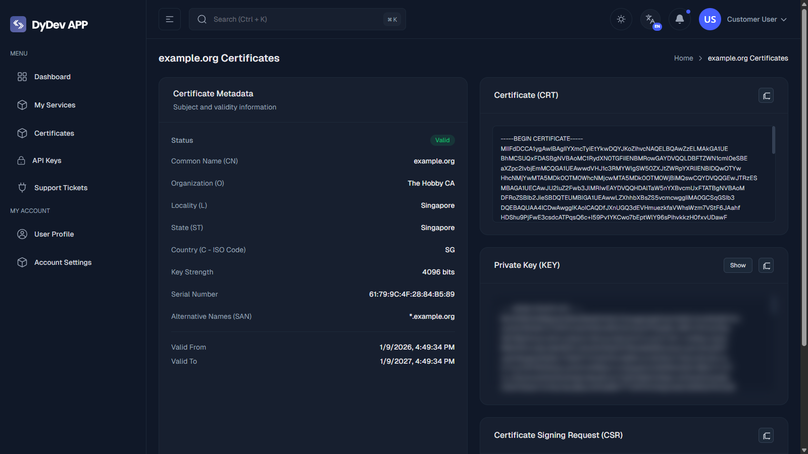 Certificate Management View