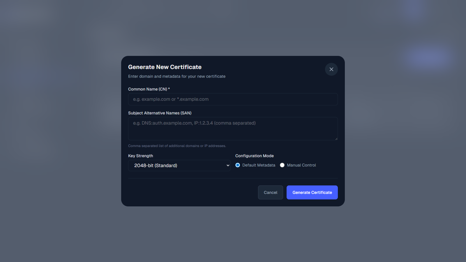 Default Generation Modal