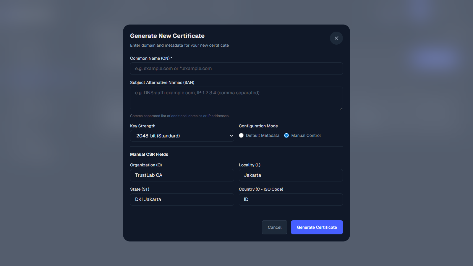 Manual Control Modal
