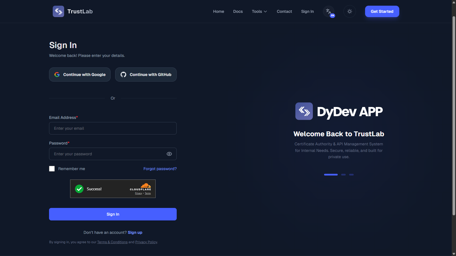 TrustLab Login Interface