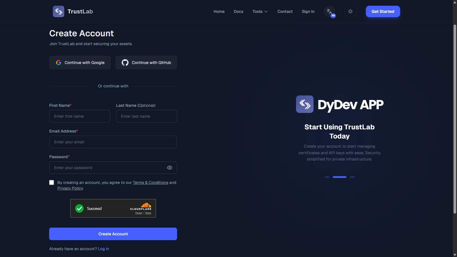 TrustLab Registration Interface